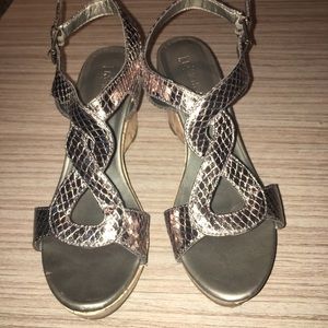Relativity Silver Metallic Wedge Sandal Size 8.5